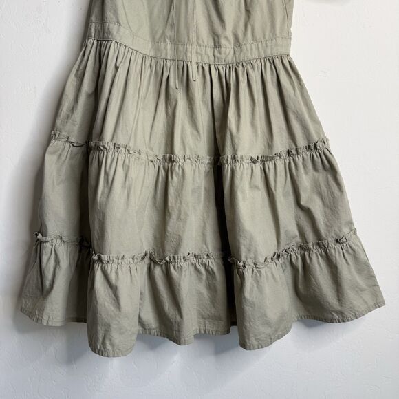 Womens Tiered Babydoll Mini Dress SZ M Sage Green Peasant Milkmaid Cottagecore - Picture 2 of 11